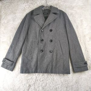 Claiborne Mens Wool Blend Peacoat Gray Double Breasted Winter Coat Small